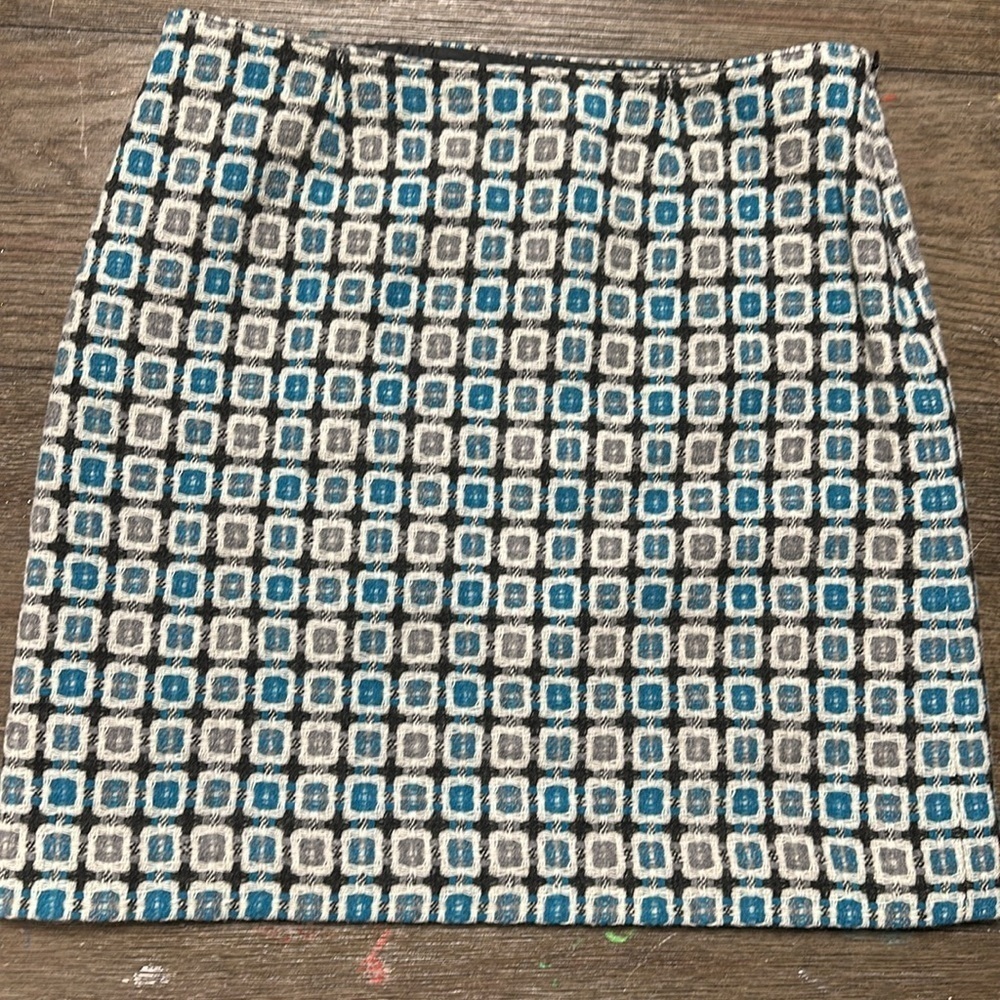 Nine West wool blend,  fully lined, turquoise & gray mini skirt, size 4, EUC
